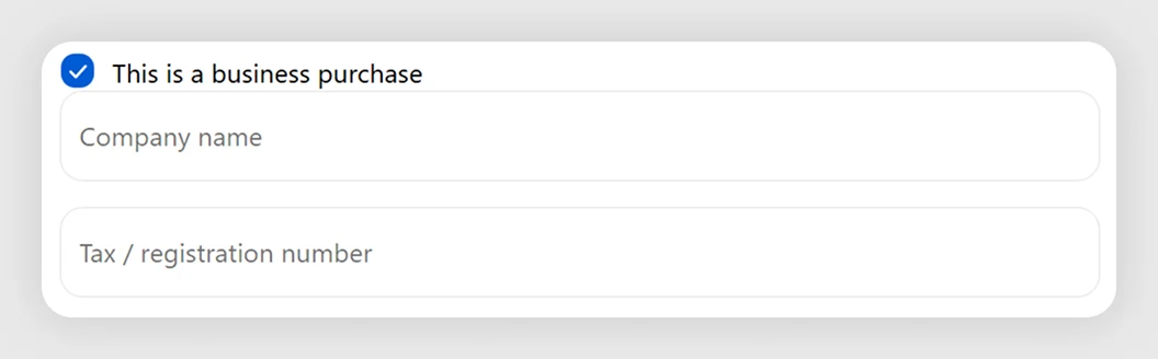 Business Purchase Details template preview in Shopify checkout