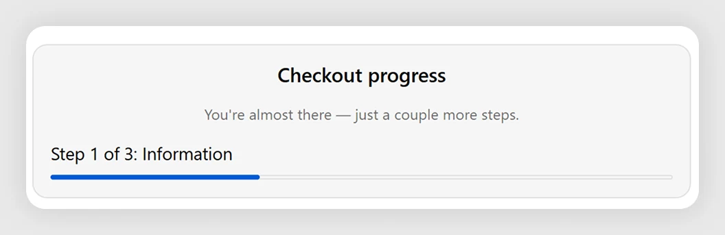 Checkout Progress template preview in Shopify checkout