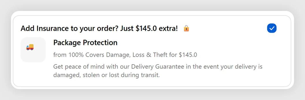 Package Protection template preview in Shopify checkout