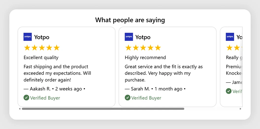 Verified Customer Reviews template preview in Shopify checkout
