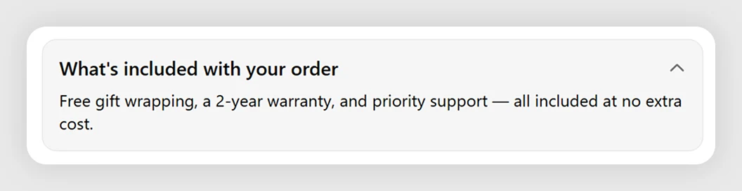 What's Included template preview in Shopify checkout