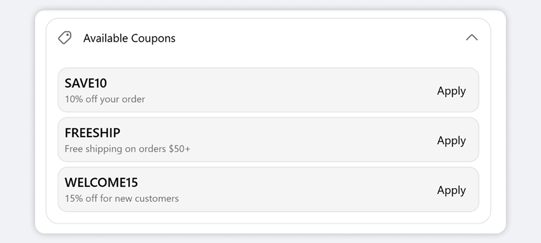 Coupon List block preview
